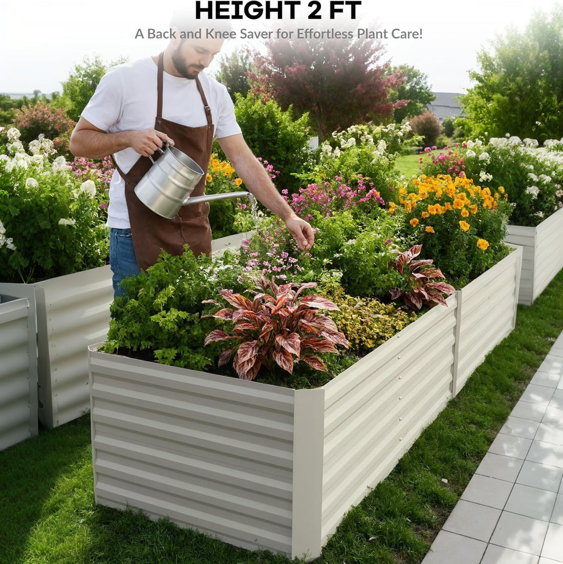 Garvee Camas Elevadas de Jardín de Acero Recubierto en Polvo, 2PCS 183x91x61 cm, Beige, para Huertos al Aire Libre