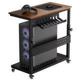 Garvee Set de 8 Soportes de Torre de Ordenador con Ruedas Estante Ajustable de 2 Niveles con Gestión de Cables y Ganchos Diseño Compacto Nogal