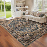 Garvee Alfombra Lavable Efecto Cachemira con Base TPR Estilo Persa Antideslizante para Salón 120x170cm Azul y Marrón