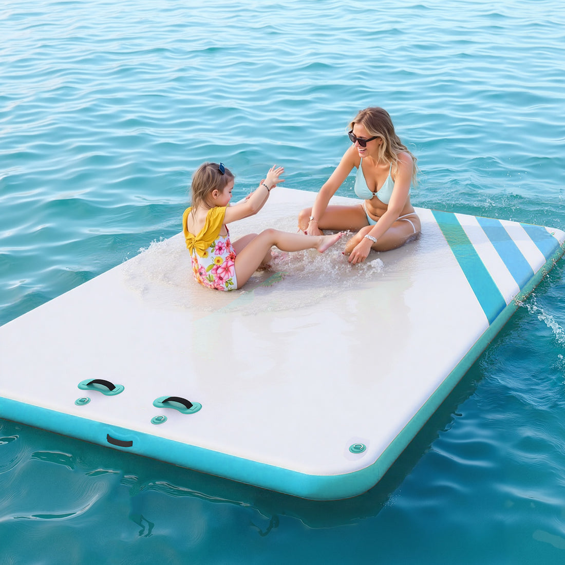 Garvee Plataforma Inflable Flotante 305x183 cm Resistente PVC con Escalera Suave para Piscina y Playa Azul