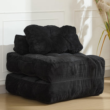 Garvee Sofá Cama Plegable 3 en 1 Individual Espuma Soporte Lumbar Ajustable Tela de Pana 85x190 cm Negro