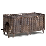 Garvee Mueble Oculto Doble de PE y Hierro para Caja de Arena de Gatos con 2 Habitaciones y Ganchos 120x50x61cm Marrón