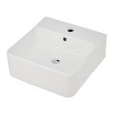 Garvee Lavabo Cuadrado de Cerámica Blanca con Borde Fino Rebosadero y Orificio para Grifo Montaje en Pared