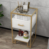 Garvee Mesita de Noche Moderna con Cajón de Madera y Estante de Cristal Templado 40x40x78cm Blanco y Dorado