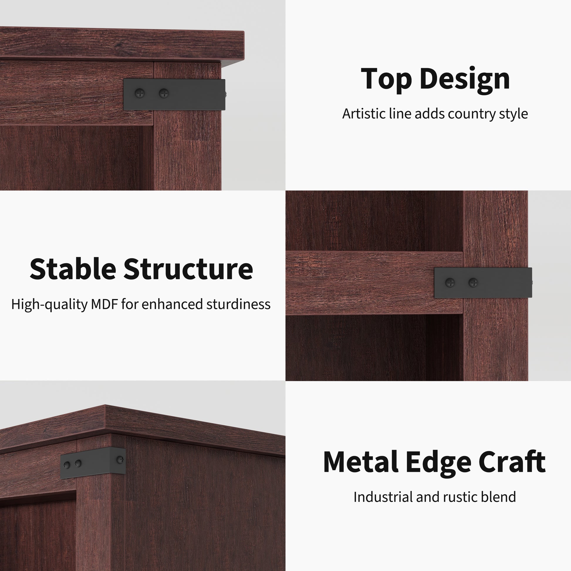 Garvee Librería Vintage de 3 Niveles con Estructura Robusta de Gran Capacidad para Lectores en Oficina o Salón 80x30x101cm Color Cerezo