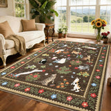 Garvee Alfombra Antideslizante y Lavable para Salón o Dormitorio Diseño Floral de Gato Suave y Decorativa para Sala de Juegos 160x230cm Marrón