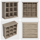 Garvee Estante Organizador de Oficina Rústico Librero de Madera Independiente con 9 Cubos de Almacenamiento para Despacho o Salón Gris