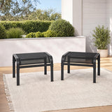 Garvee Pack de 2 Taburetes de Exterior Apilables, Tejido Textilene Transpirable, Estructura Metálica 90 kg, para Jardín y Piscina, Negro - Negro
