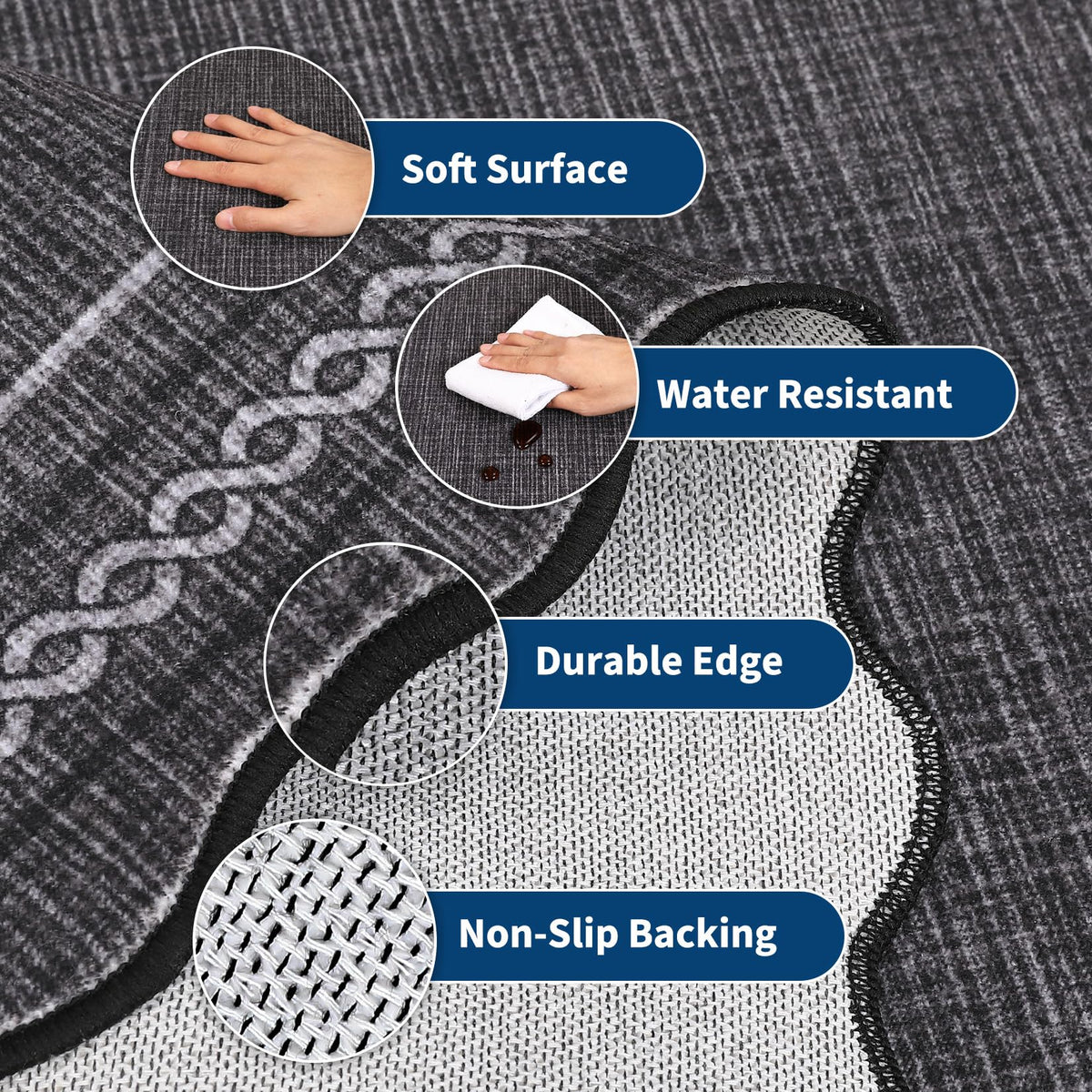 Garvee Alfombra Lavable Antideslizante Estilo Suave Terciopelo Fácil de Limpiar para Salón Dormitorio y Comedor 160x230 cm Negro Carbón