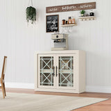 Garvee Aparador Buffet Amplio de PB con 2 Puertas de Vidrio Serigrafiado para Comedor o Cocina Madera Clara