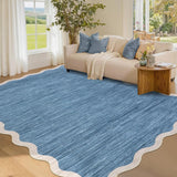 Garvee Alfombra Lavable Moderna Antideslizante Diseño Borde Ondulado Suave Terciopelo para Dormitorio u Oficina 120x170cm Gris Azul