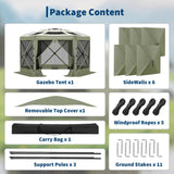 Garvee Gazebo Plegable Hexagonal de 3.3m para Exterior Techo Desmontable y Mosquitera Resistente al Agua Montaje Rápido para Jardín y Camping Verde Militar