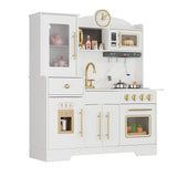 Garvee Juguete Educativo de Cocina de MDF para Niños Promueve Juego de Roles Panel Blanco y Accesorios Dorados