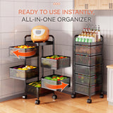 Garvee Carro Organizador Cuadrado de Acero al Carbono de 3 Niveles para Cocina o Baño Negro