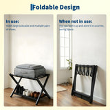 Garvee Estante Porta Equipaje de Bambú Plegable con Estante Inferior de Lona para Habitación Negro