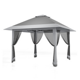 Garvee Gazebo Plegable de Exterior Techo Doble Ventilado con Mosquitera Estructura Resistente 396x396cm Verde Oliva y Gris