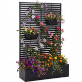 Garvee Jardinera Elevada de Metal Resistente con Enrejado Integrado y Orificios de Drenaje, 180x112x41 cm Negro Rayas Horizontales