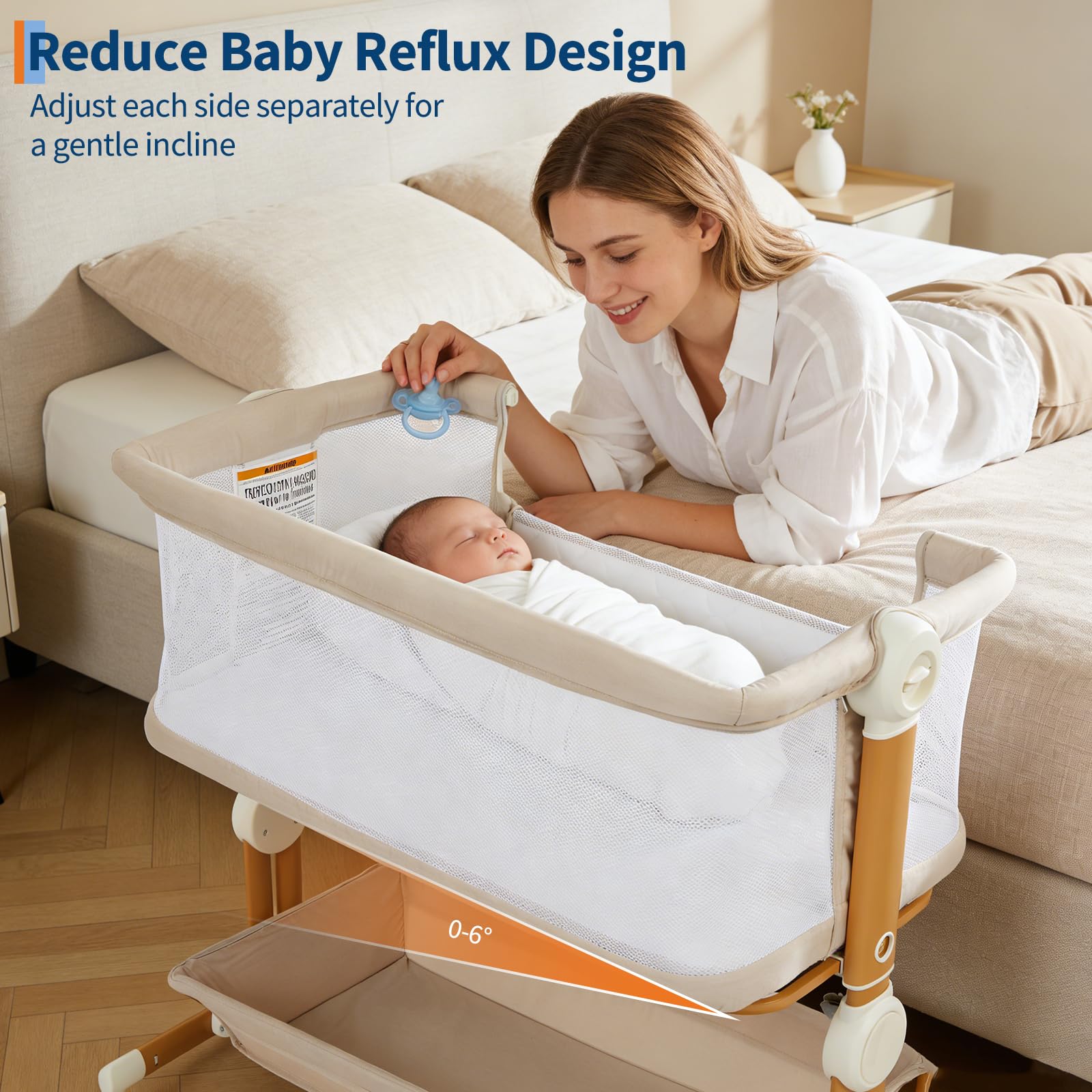 Minicuna colecho portatil 3 en 1 para bebe con mosquitera color beige Garvee