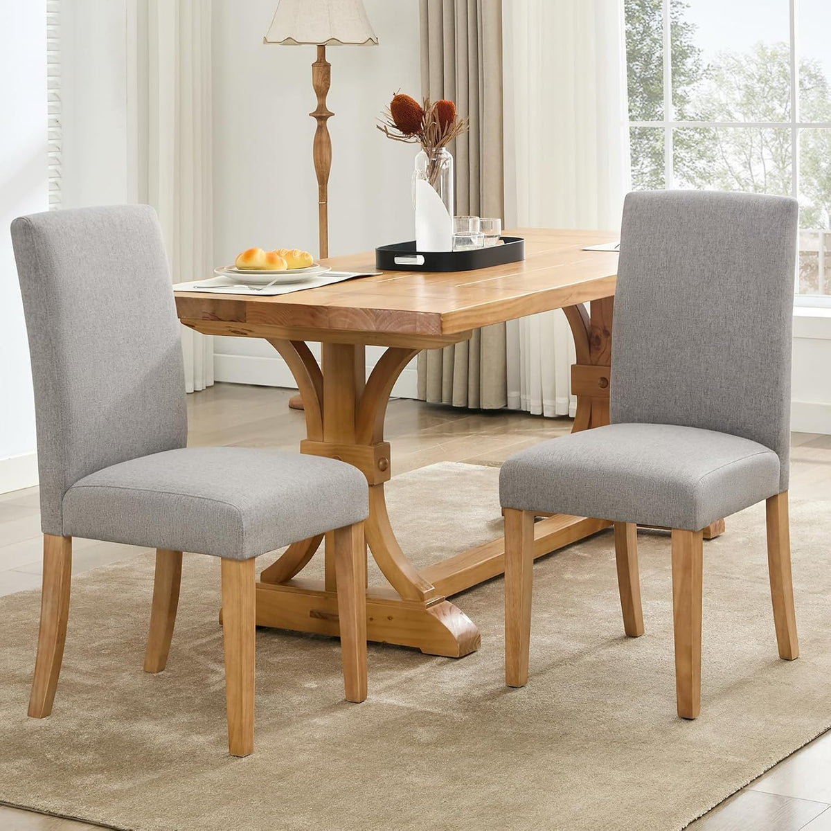 Garvee Set de 4 Sillas de Comedor Tapizadas en Tela Moderna Respaldo Ergonómico Curvado Patas de Madera Robusta para Cocina y Oficina Gris