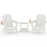 Garvee Set de 2 Sillas Adirondack Plegables de HDPE con Mesa Auxiliar y Textura de Madera Blanco - Blanco