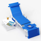 Garvee Tumbona Plegable de Hierro y Textilene con Orificio Facial y Mesa Auxiliar Azul Marino