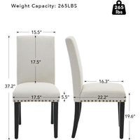Garvee Juego de 4 Sillas de Comedor Tapizadas en Lino Sillas Parsons Acolchadas con Tachuelas y Patas de Madera de Caucho para Cocina y Restaurante Blanco Crema