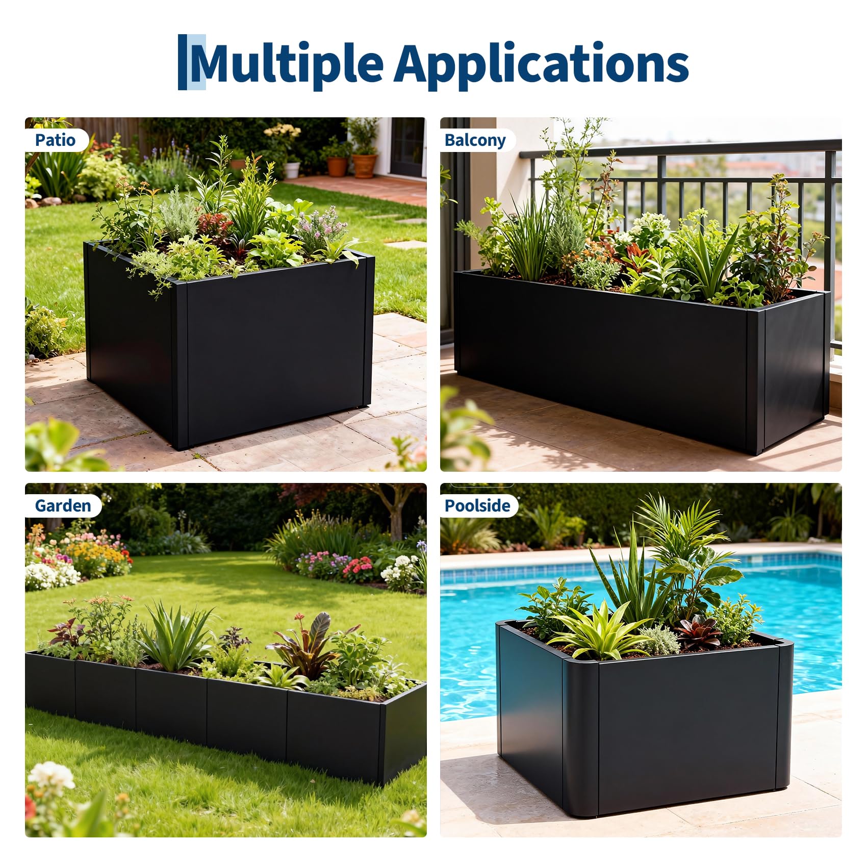 Garvee Jardinera De Suelo Negra Sin Base Acero Duradero Para Jardines Y Balcones Varias Medidas