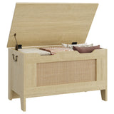 Garvee Baúl de Almacenaje de Madera 76x40x50 cm con Bisagra de Seguridad Banco Asiento Soporta 159 kg Madera Natural - Madera Natural