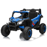 Garvee Coche Eléctrico UTV Infantil de 12V, Vehículo Todoterreno con Mando a Distancia Parental, Suspensión de Muelles, Luces LED y Música USB, Azul