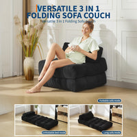 Garvee Sofá Cama Plegable 3 en 1 Individual Espuma Soporte Lumbar Ajustable Tela de Pana 85x190 cm Negro