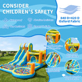 Garvee Parque Acuático Inflable de Tela Oxford con Doble Tobogán y Piscina Juegos de Exterior