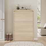 Garvee Zapatero Estrecho de Madera Moderno con Tres Puertas Abatibles y Tirador Oculto, Color Madera Natural