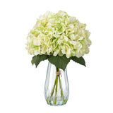 Garvee Hortensias Artificiales Realistas en Jarron de Vidrio con Efecto Agua Decoracion Elegante, Verde Claro
