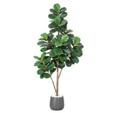 Garvee Arbol Artificial Higuera Lira Realista Decorativa para Interior Facil de Mantener con Maceta y Piedras Blancas, 180 cm Verde y Negro - Con Maceta Gris