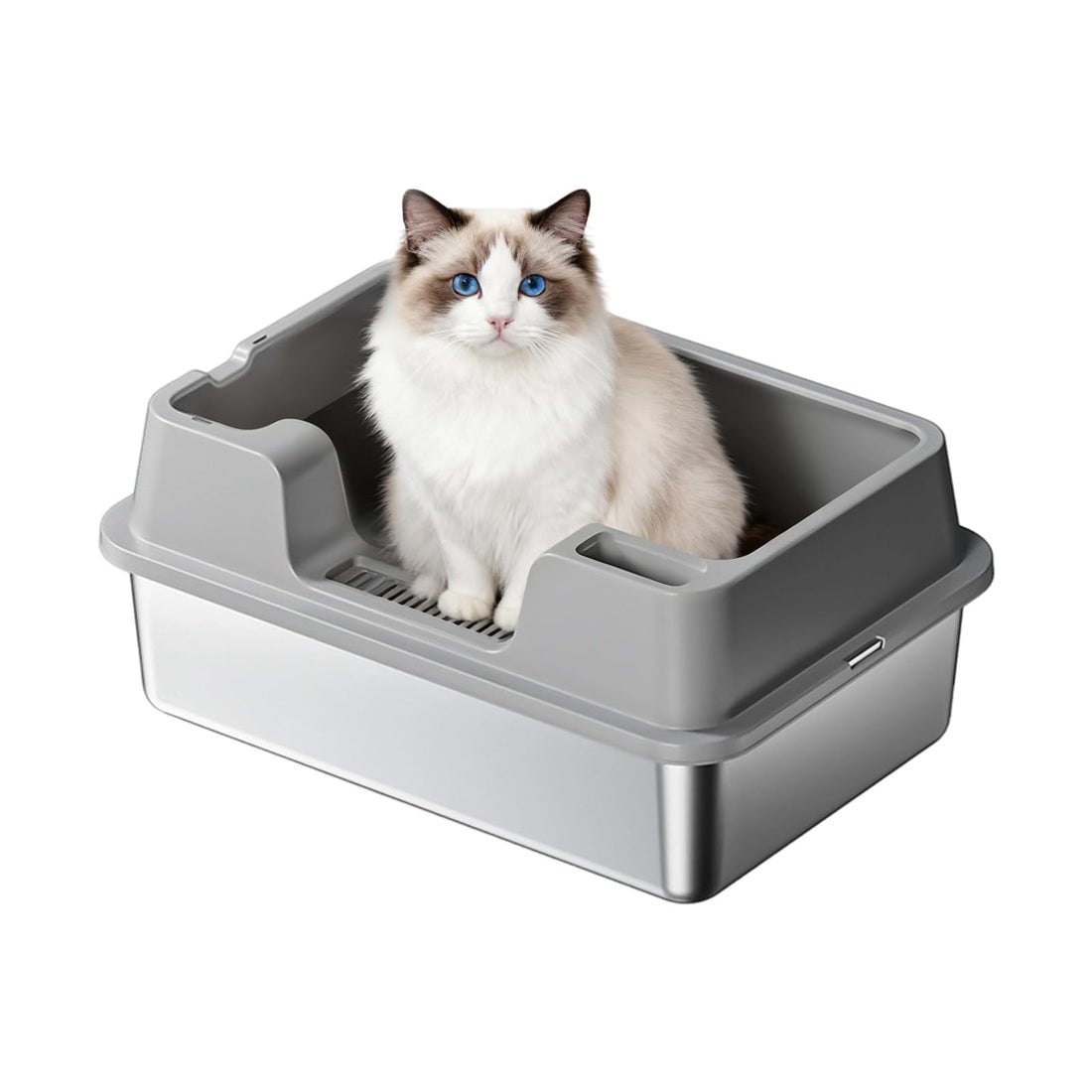 Garvee Arenero de Gato de Acero Inoxidable Talla M, con Bordes Altos y Alfombra Antideslizante, 50x35x22cm, Gris, para Hogares con Múltiples Gatos