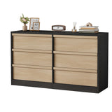 Garvee Cómoda de PB de Gran Capacidad con 6 Cajones y Tiradores de Madera para Dormitorio Negro