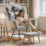 Garvee Sillon Mecedora con Respaldo Alto Tapizado en Felpa Suave Asiento Acolchado y Taburete Reposapies, Gris Claro