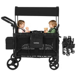 Garvee Carrito Plegable Todo Terreno para Niños, Vagón Infantil de Acampada con Capota y Bandeja, Carro de Paseo Escolar Familiar de 4 Asientos - Negro