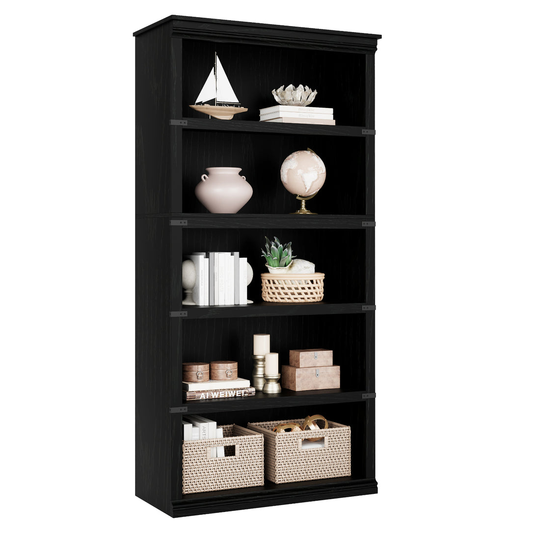 Garvee estantería de 5 niveles Farmhouse madera MDF para sala y oficina 171.2cm alto Diseño Colonial Marrón