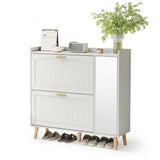 Garvee Zapatero Estrecho Moderno de MDF con Espejo Dos Cajones Abatibles y Armario Lateral, Blanco