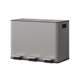 Garvee Cubo de Basura de Acero Inoxidable de 3 Compartimentos con Pedal para Reciclaje en Cocina 45L Gris - Gris