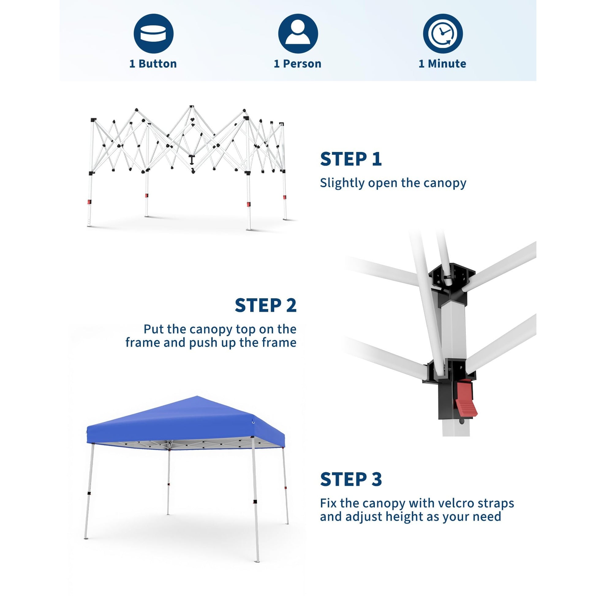 Garvee Carpa Plegable 3x3m Pop-Up, Estructura Acero Resistente, Protección UV, Impermeable, Altura Ajustable, Bolsa Transporte, Jardín y Playa