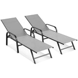 Garvee Sillón Reclinable de Hierro y Textilene para Jardín y Piscina 5 Posiciones Ajustables Gris