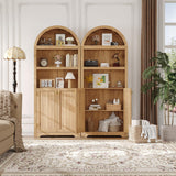 Garvee Estantería Arqueada de PB con Puertas Dobles y Estantes Abiertos Mueble Organizador Color Natural y Oro