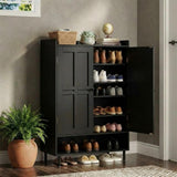 Garvee Zapatero Armario de Madera de 6 Niveles con Puertas y Estantes Ajustables, Estilo Moderno Rústico, 75 x 35 x 110 cm, Negro - Negro