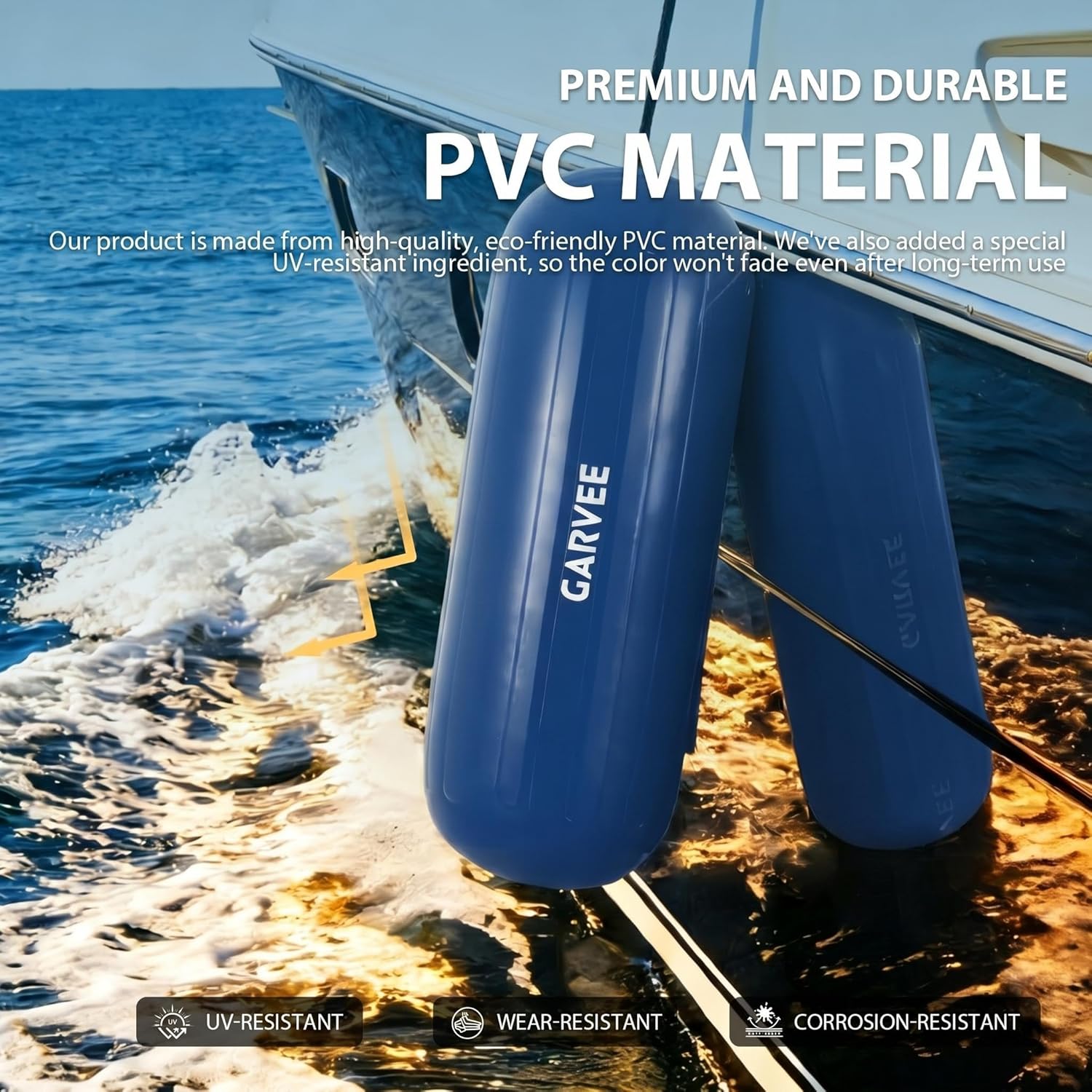 Garvee Juego de 4 Defensas para Barcos de PVC Resistente Parachoques de Atranque HTM con Agujero Central Incluye Cuerdas y Bomba 25x71 cm Azul