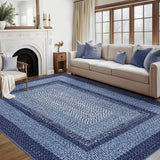 Garvee Alfombra Lavable Antideslizante y Resistente a Manchas Diseno Trenzado Pelo Corto para Sala, 240x340 cm Azul Marino