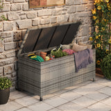 Garvee Caja de Almacenamiento de Exterior 125 Galones, Baúl de Jardín de Ratán PE Impermeable, Banco de Almacenaje con Ruedas para Patio y Piscina, Gris - Gris