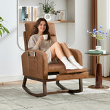 Garvee Set de 2 Sillas Mecedoras Acolchadas para Hostelería Respaldo Alto Patas de Madera Maciza Tapizado Marrón
