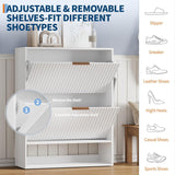 Garvee Zapatero Estrecho de MDF de 80cm con 2 Cajones Abatibles y Estante Abierto para Recibidor Blanco